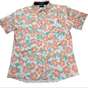 William Murray Hawaiian Shirt Orange Floral Button Down - XL